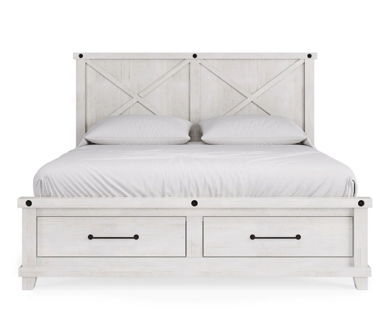 Yosemite Solid Wood Footboard Storage Bed in Rustic White