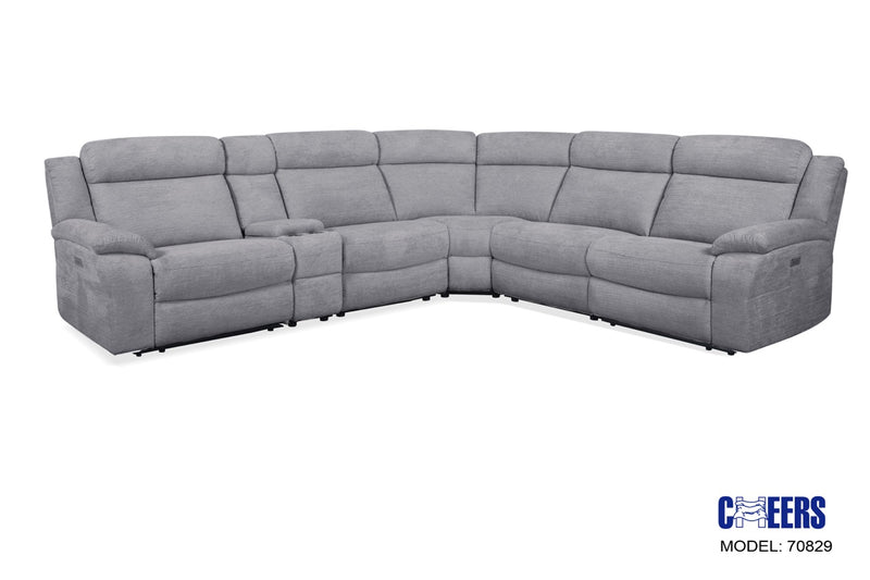 Cheers Manwah Light Gray Fabric Power Sectional