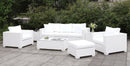 Somani Light Gray Wicker/Ivory Cushion Sofa + 2 Chairs + 2 End Tables + Coffee Table