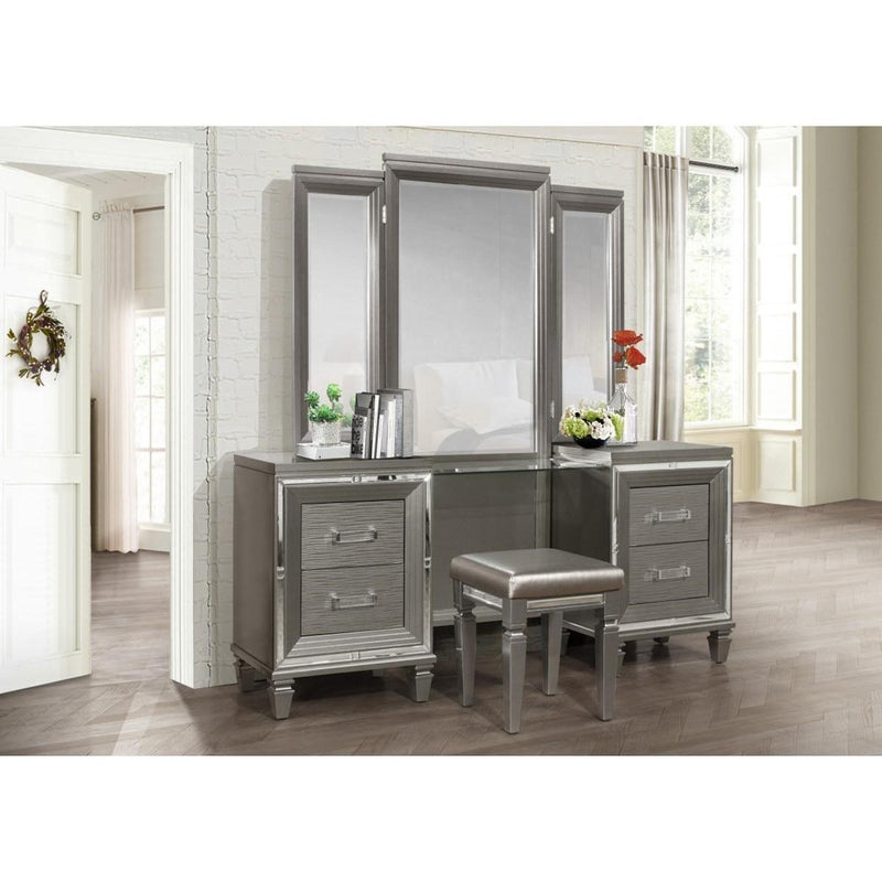Homelegance Tamsin 3pcs Vanity Dresser with Mirror in Silver Grey Meta Sleep Center Homelegance Tamsin 3pcs Vanity Dresser with Mirror in Silver Grey Meta Sleep Center