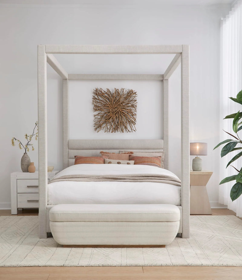 Rockford Upholstered Canopy Bed in Turtle Dove Linen