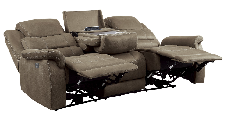 Power Double Reclining Sofa with Power Headrests, Drop-Down Cup Holders, Receptacles and USB Ports