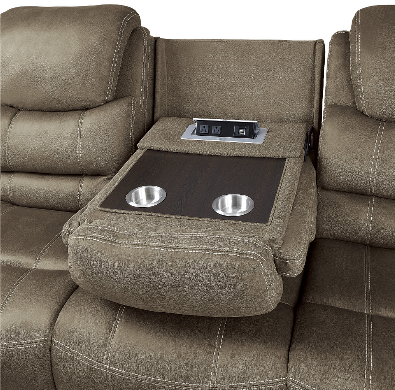 Power Double Reclining Sofa with Power Headrests Drop Down Cup