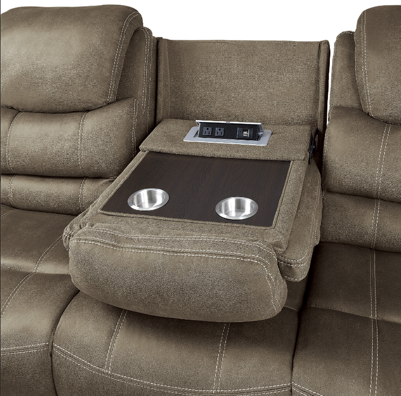 Power Double Reclining Sofa with Power Headrests, Drop-Down Cup Holders, Receptacles and USB Ports