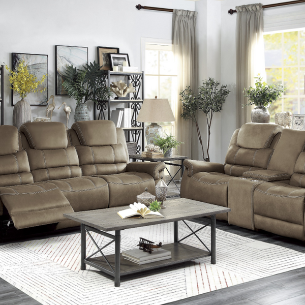 Power Double Reclining Sofa with Power Headrests Drop Down Cup