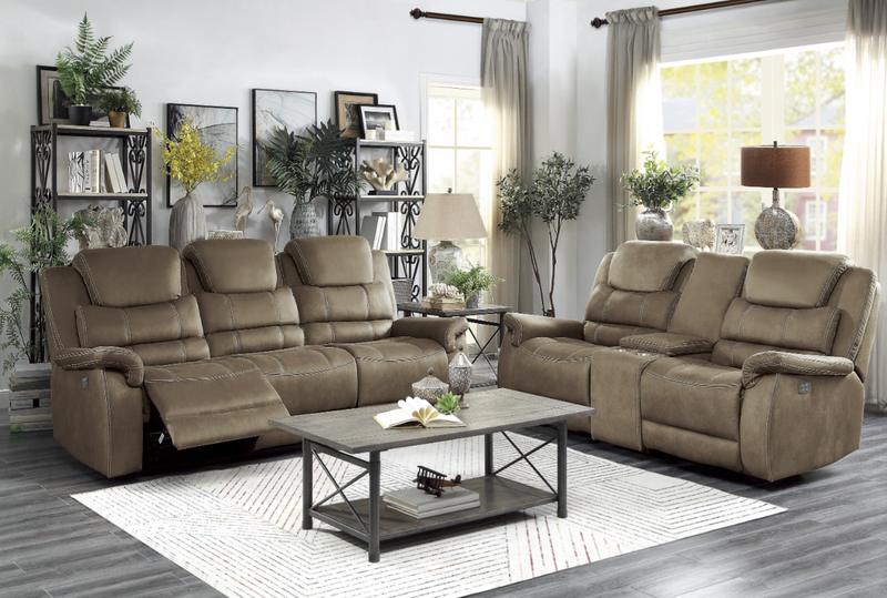 Power Double Reclining Sofa with Power Headrests Drop Down Cup