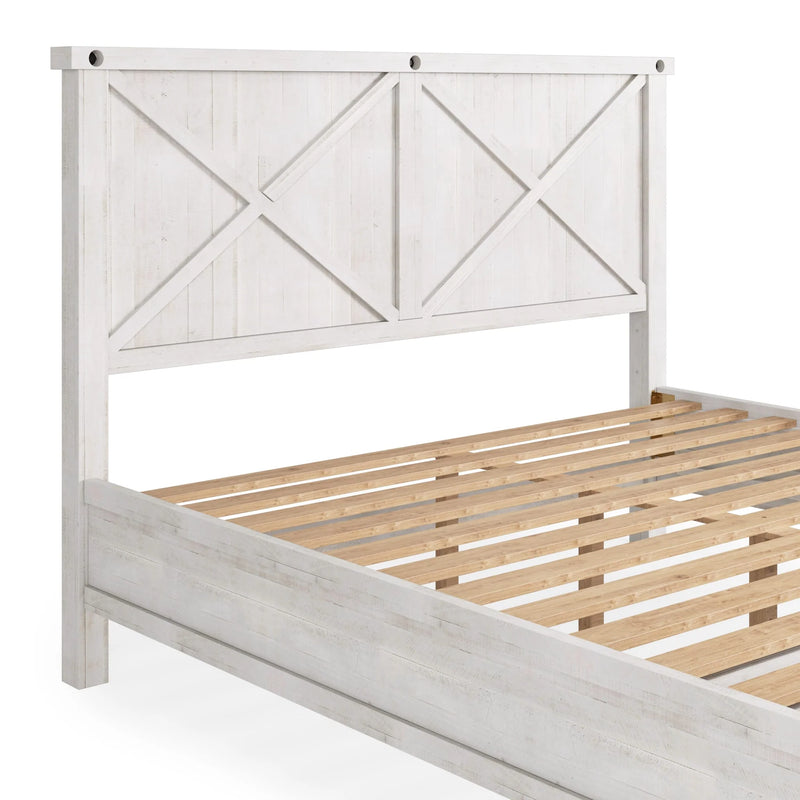 Yosemite Solid Wood Footboard Storage Bed in Rustic White