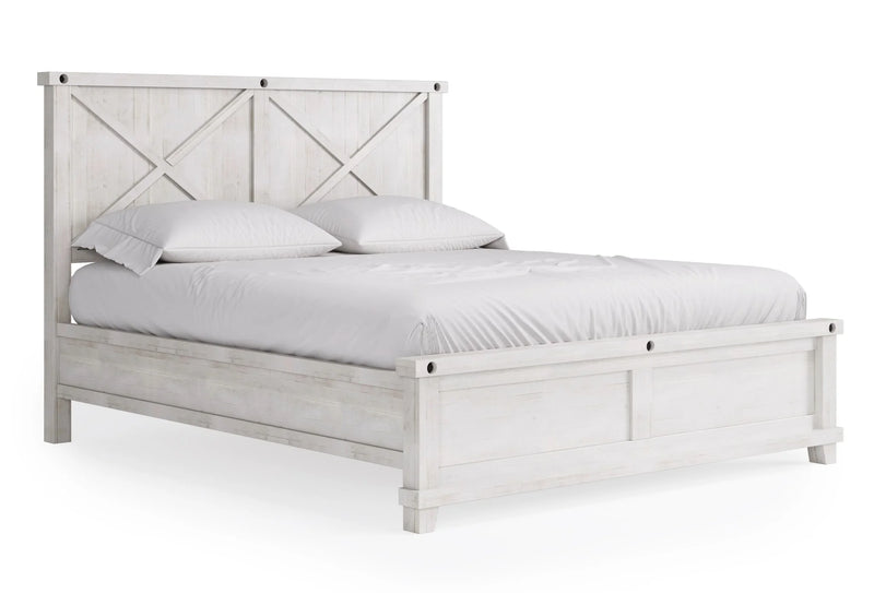 Yosemite Solid Wood Panel Bed in Rustic White