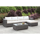 Somani Light Gray Wicker/Ivory Cushion L-Sectional w/ Right Chaise + Coffee Table image